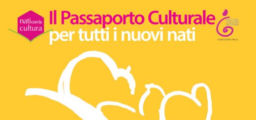 Festa della Nascita: Nati con la Cultura - Cover: Il Passaporto culturale per tutti i nuovi nati (sfondo giallo e scritte rosa e bianche)